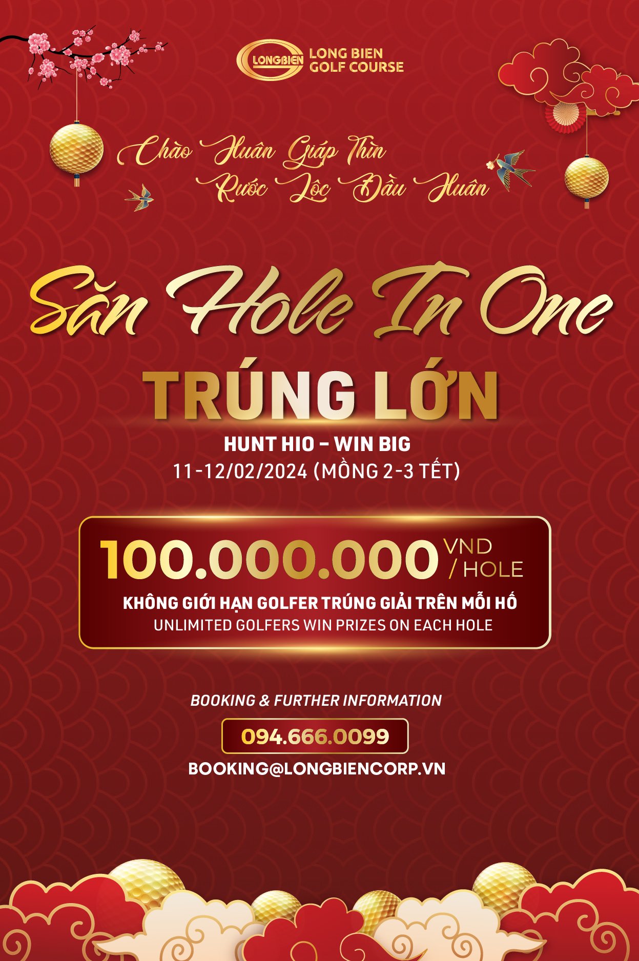 SĂN HOLE IN ONE ĐẦU NĂM MỚI - CƠ HỘI TRÚNG LỚN 100.000.000ĐỒNG