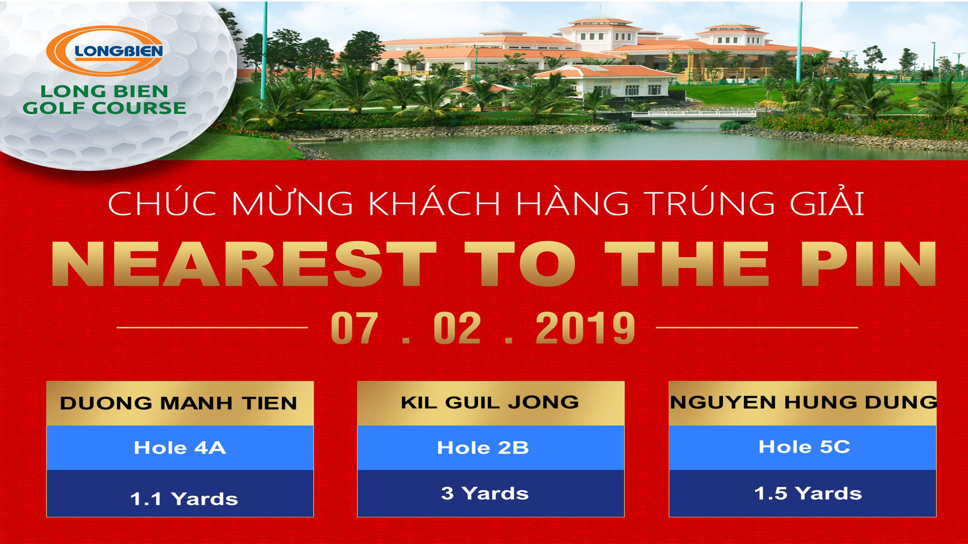 KẾT QUẢ GIẢI NEAREST TO PIN CHƯƠNG TRÌNH TẾT KỶ HỢI 2019